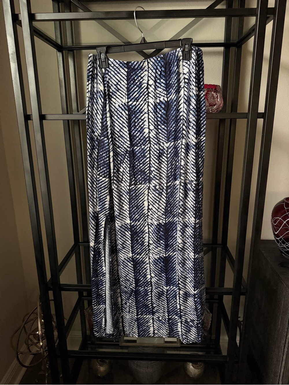 Michael Kors Navy and White Printed Maxi Skirt